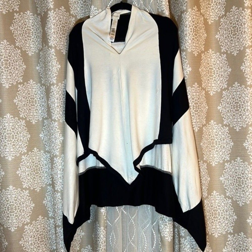 Chico's One Size Womens Poncho Black Cream
